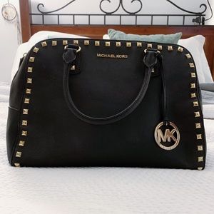 Micheal Kors Black Bag, Gold Studs